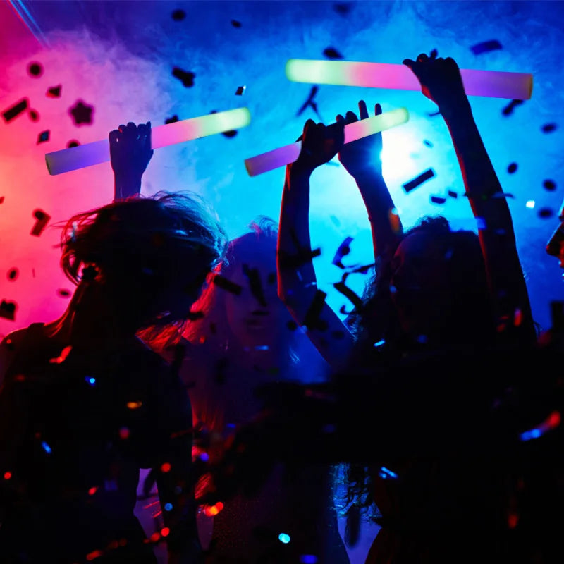 15/30PCS LED Glow Sticks Bulk – Colorful RGB Foam Light-Up Cheer Tubes for Christmas, Birthday, Wedding & Party Supplies
