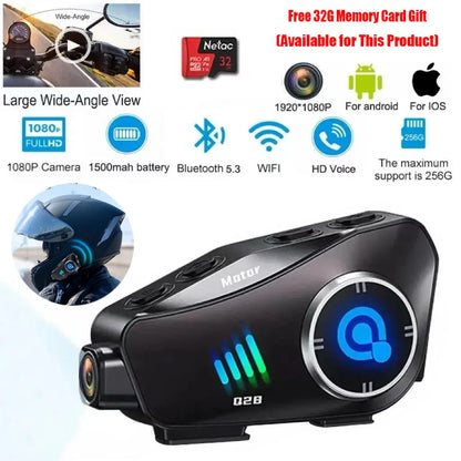 Motorcycle Bluetooth Helmet Headset BT5.3 - HD 1080P Driving Recorder, Wireless Camera & Call Headset with Hard Disk Video Recorder