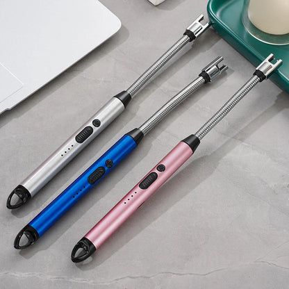 360° Type-C Rechargeable Windproof Plasma Lighter – Curved Flameless USB Arc Ignition Tool for BBQ, Kitchen, Candle & Gas Stove Use