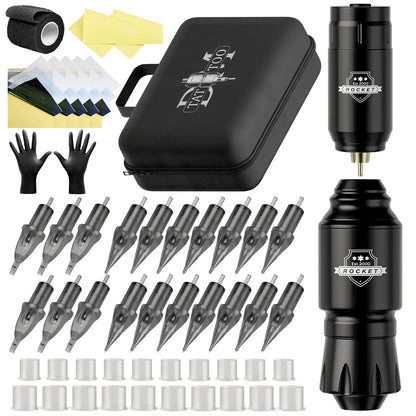 DM Wireless Tattoo Kit – Complete Rotary Tattoo Pen Set with Mini Rocket Machine, Battery, Needles, Ink & Power for Permanent Makeup