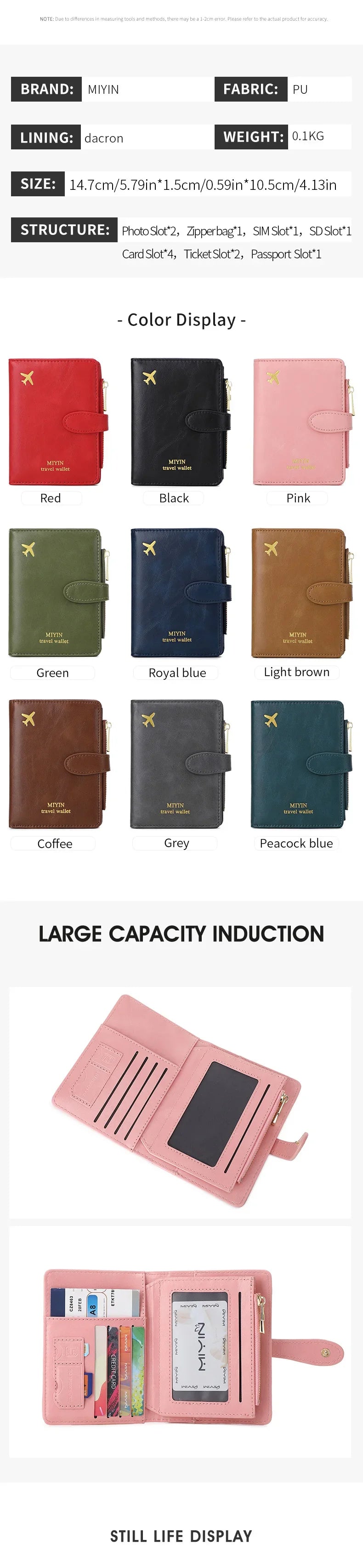 Multi-Functional RFID Anti-Theft Passport Bag – PU Leather Wallet with Multi Card Slots & Large Capacity