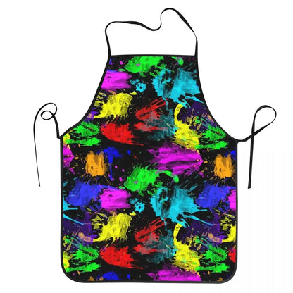 Funny Paint Splatter Bib Apron – Multicolor Kitchen Chef Artist Graffiti Cooking & Baking Tablier for Men & Women