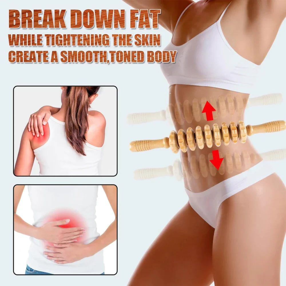 Curved Wooden Cellulite Roller – Body Shaping Massage Tool for Stomach & Lymphatic Drainage Therapy