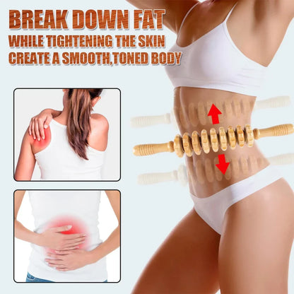 Curved Wooden Cellulite Roller – Body Shaping Massage Tool for Stomach & Lymphatic Drainage Therapy