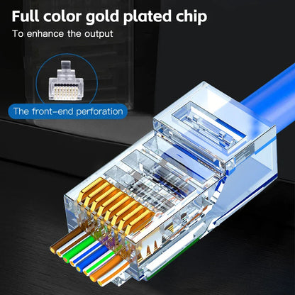 50PCS Cat6 RJ45 Connectors – Unshielded Network Cable Crystal Heads for Ethernet Cable Assembly