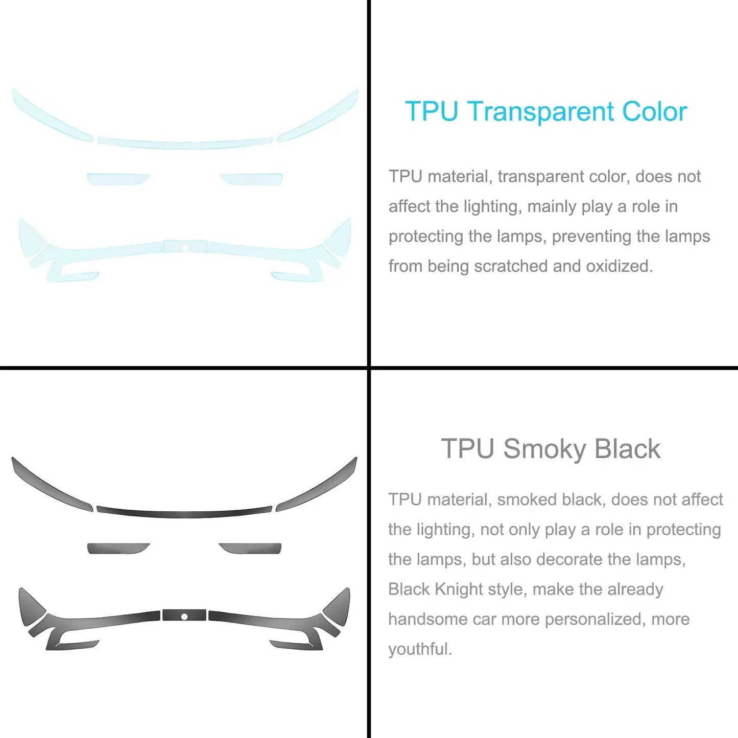 Tesla Model Y 2025 TPU Blackened Headlight & Taillight Protective Film – Juniper Color Changing Film