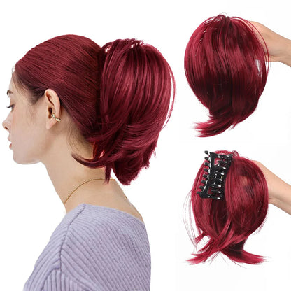 Messy Bun Hair Piece – Claw Clip-in Short Straight Ponytail Extension, Tousled Updo Bun for Women & Girls