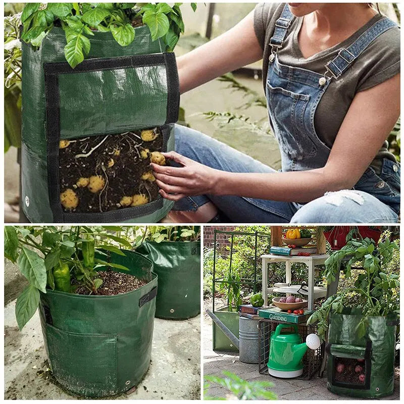 Thicken PE Fabrics Garden Potato Grow Bag - Vegetables Planter Tub with Handles and Access Flap - Ideal for Gardening