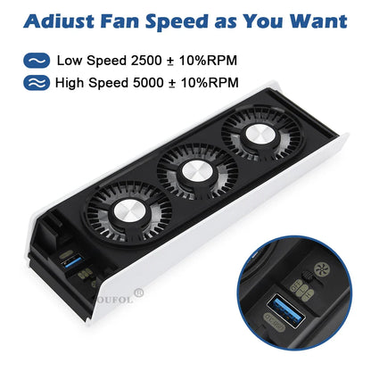 Upgraded PS5 Cooling Fan – Quiet USB 3.0 Hub with LED Light for Disc & Digital Edition Console Accessories