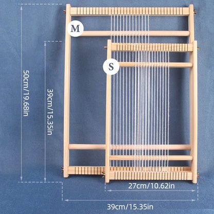 QJH Wooden Multi-Craft Weaving Loom | 19.6"L x 15.3"W Warp Frame | Heddle Bar for Tapestry Weaver | Kids Beginner Weave Board