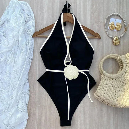 2025 Women’s Floral Halter One Piece Swimsuit – Bandage Monokini Bathing Suit Beachwear