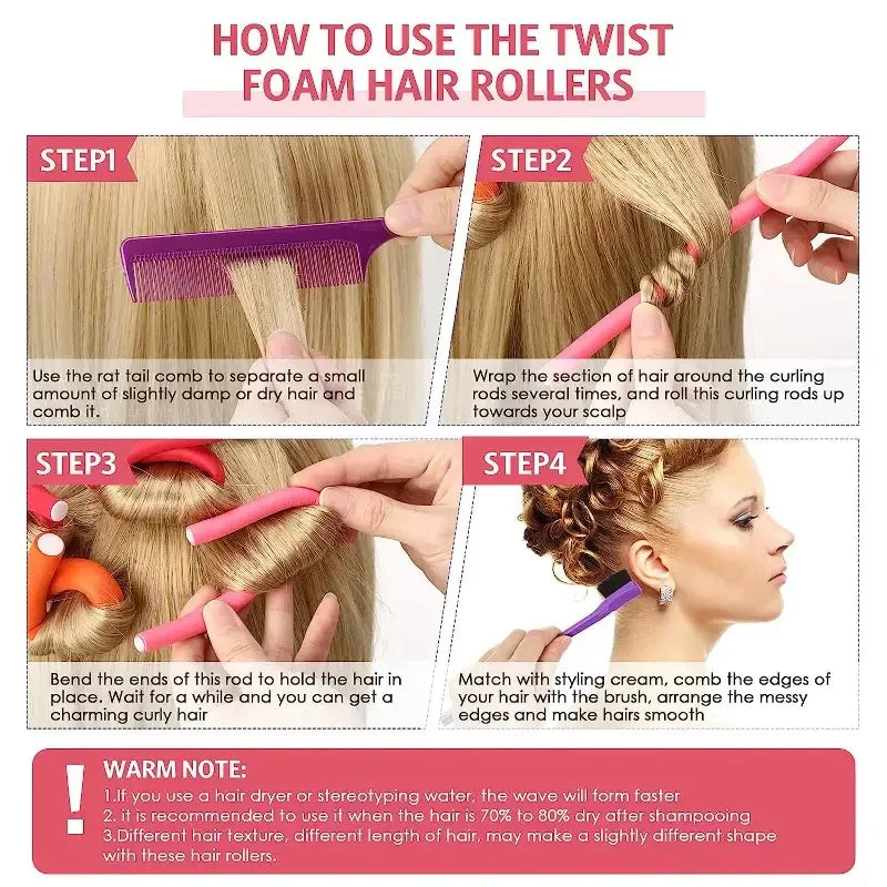 42pcs Flexible Hair Curlers Set – No-Heat Twist Foam Rollers for DIY Curls