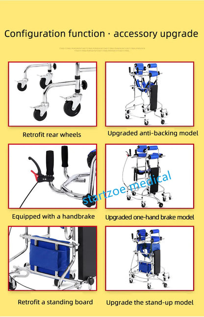 Upright Rollator Walker – 8-Wheel Anti-Tilt Stand-Up Walker with Seat, Hemiplegia Mobility Support Frame