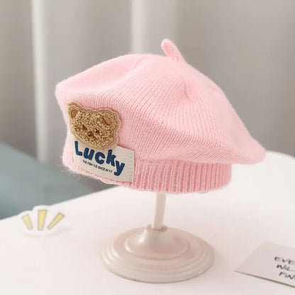 Flower Baby Beret Hat - Warm Knitted Winter Beanie Cap for Infant Girls & Toddlers