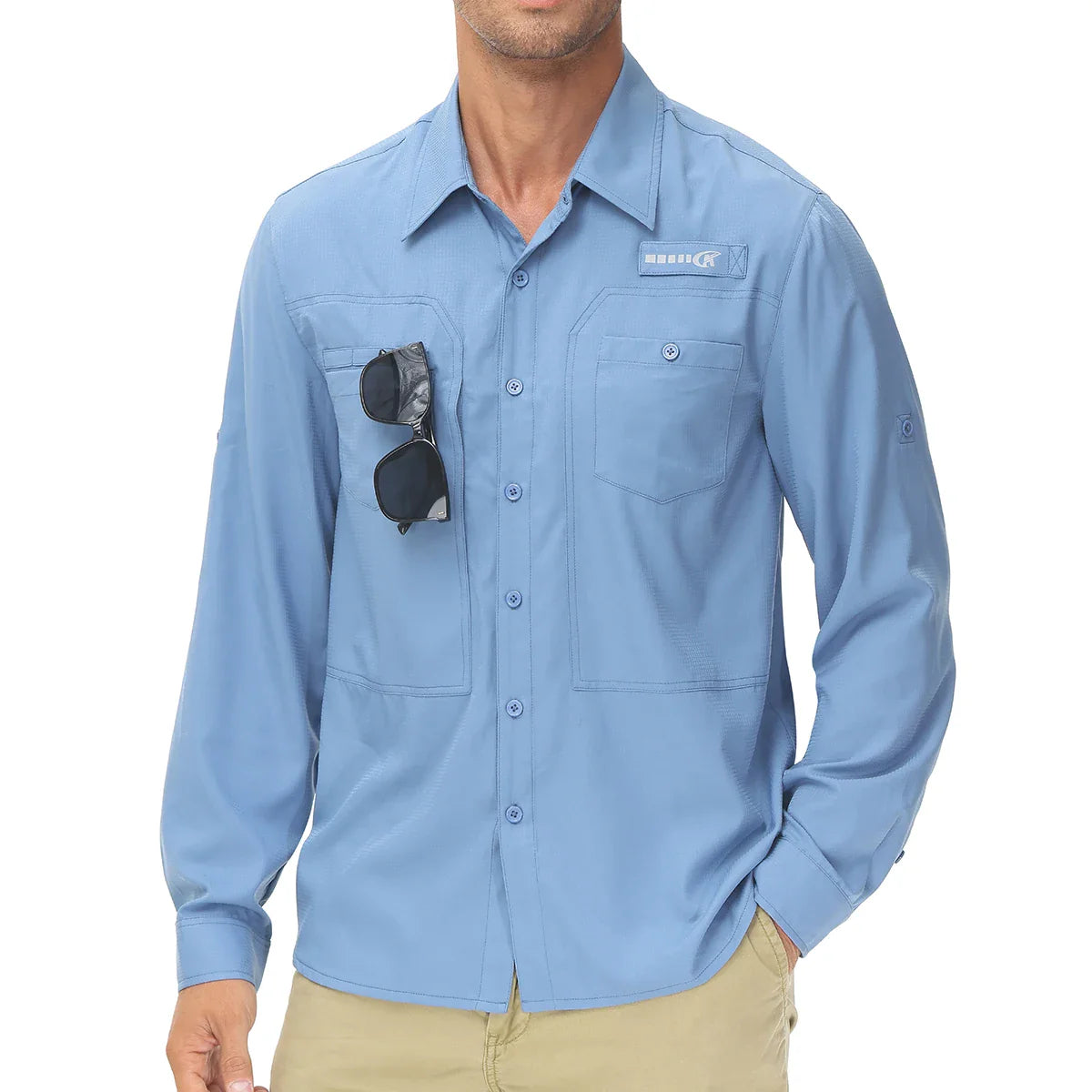 Men's UPF 50+ Long Sleeve Fishing Shirt – Sun Protection Breathable Hiking & Work Shirt with Zipper Pocket