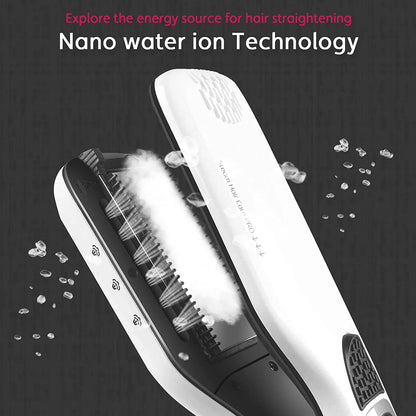 Professional Hair Straightener – Dual Voltage Titanium Curling Iron, Steam Flat Iron & Hot Hair Comb with Wide Plates