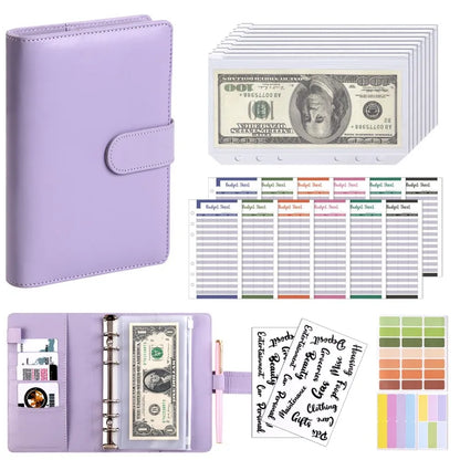 PU Leather Budget Binder with Cash Envelopes – A6 Planner Organizer, Zip Pockets for Saving Money, Small French Budget Pouch