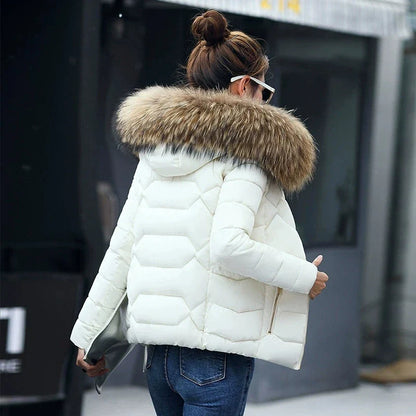 2025 Women’s Autumn Winter Short Cotton Coat – Large Size Padded Parka with Fur Collar, Warm Casual Jacket