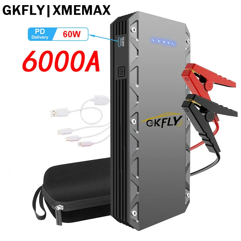 GKFLY 12V Car Jump Starter 18000mAh – 3000A Power Bank & Battery Booster for Petrol & Diesel Cars