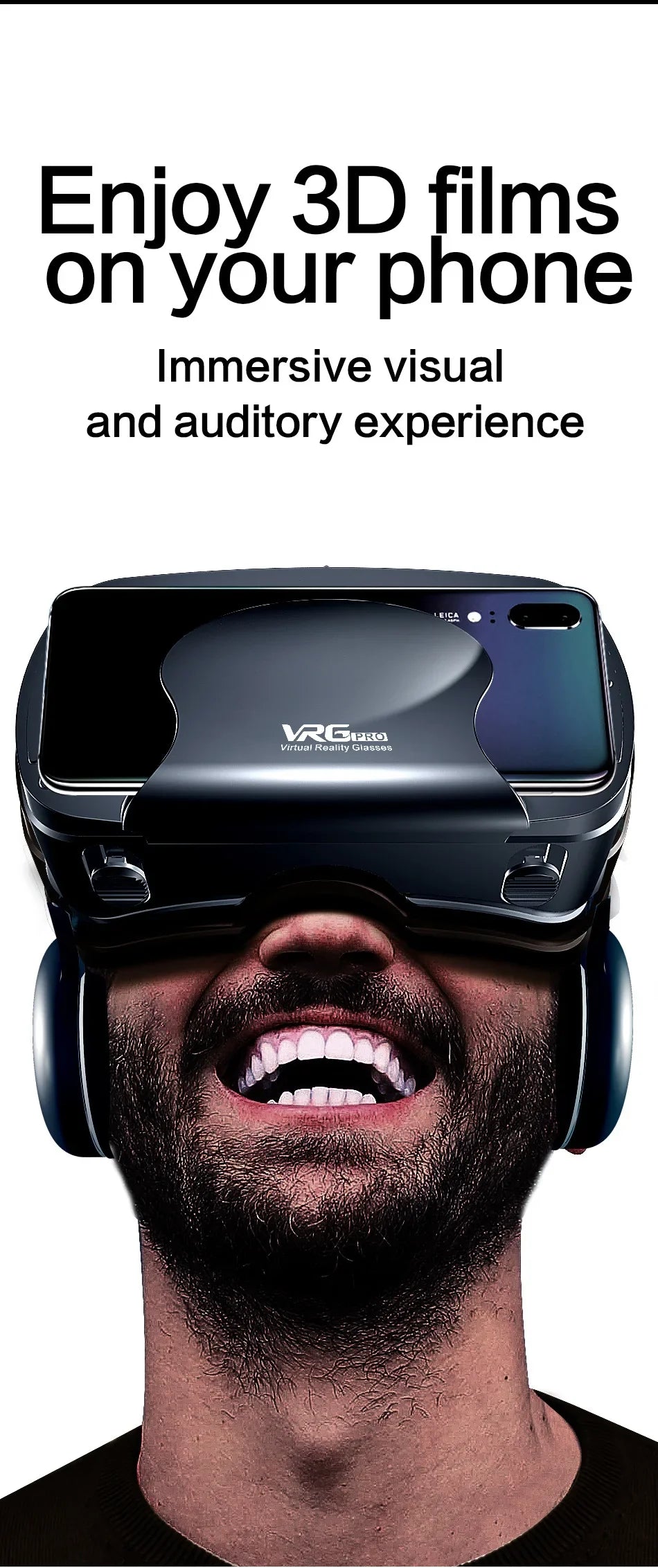 3D VR Headset – Virtual Reality Smart Glasses Helmet for Smartphones with Controllers and 7-Inch Lenses