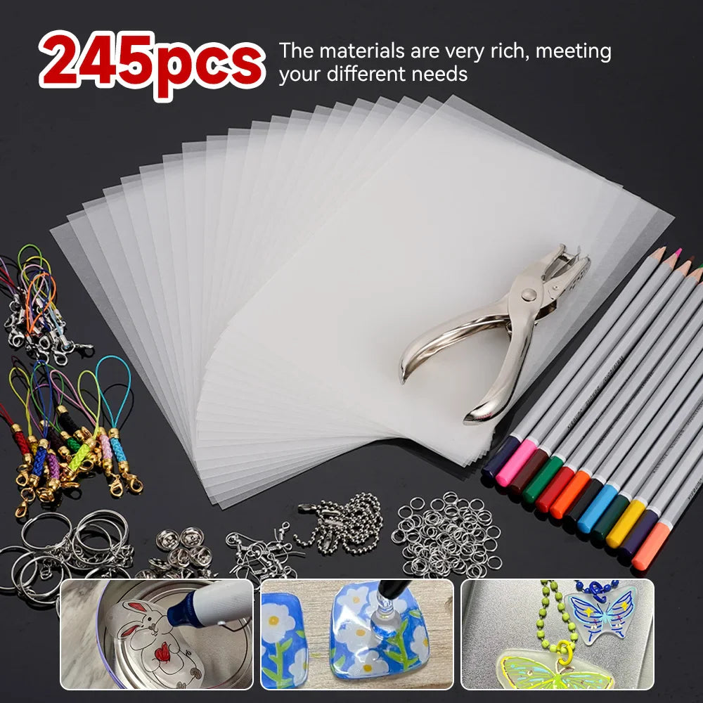 Heat Shrink Plastic Sheets Set – DIY Shrinky Art Film for Keychains, Ornaments & Scrapbooking Crafts