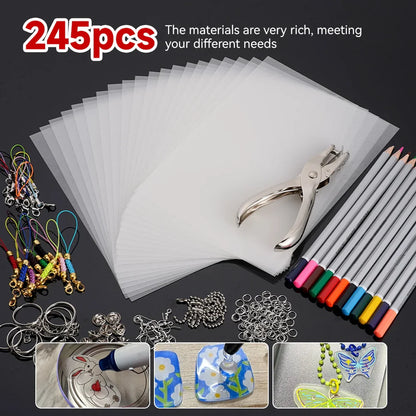 Heat Shrink Plastic Sheets Set – DIY Shrinky Art Film for Keychains, Ornaments & Scrapbooking Crafts