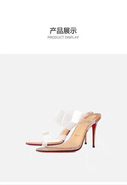 Red Sole Transparent High Heels — Summer PVC Open-Toe Handmade Women’s Sandals
