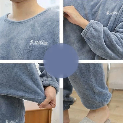 Men's Autumn/Winter Coral Fleece Pajamas | Thickened Velvet Warmth | Large Flannel Home Fur Set