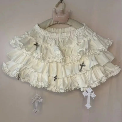 Y2K Gothic Ruffle Skirt - Black & White Polka Dot Punk Lolita Mini Skirt