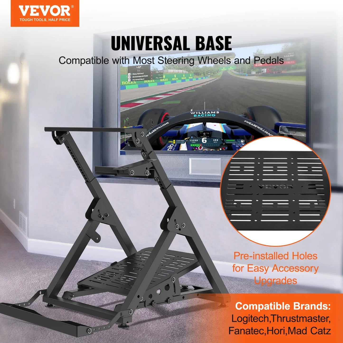SucceBuy Foldable Racing Wheel Stand — Height Adjustable Universal Base for Logitech & Thrustmaster Wheels