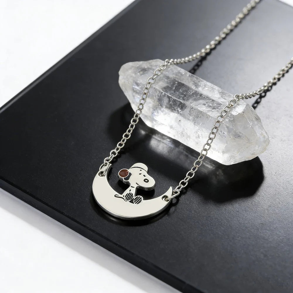 Snoopy & Woodstock Pendant Necklace - Cute Enamel Rhinestone Kawaii Jewelry for Women & Teens