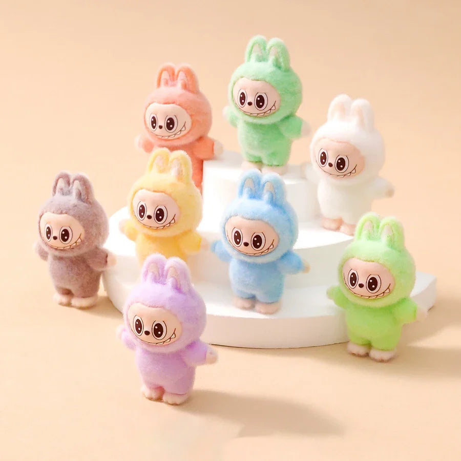1/9PCS Labubu Cartoon Mini Flocking Doll Pendant – Cute DIY Kawaii Toy Gift Accessories