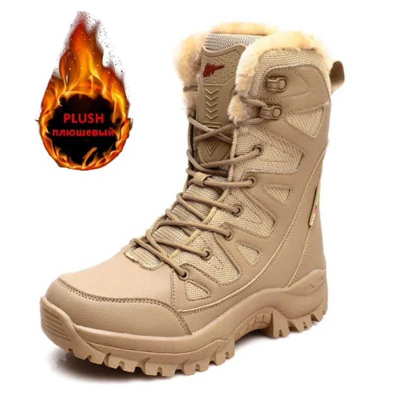 Men's Warm Plush Snow Boots - Lace Up Waterproof High Top, Anti-Slip Winter Boots for Casual & Work Wear