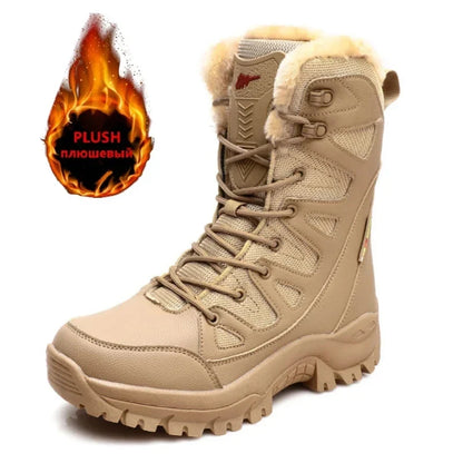 Men's Warm Plush Snow Boots - Lace Up Waterproof High Top, Anti-Slip Winter Boots for Casual & Work Wear
