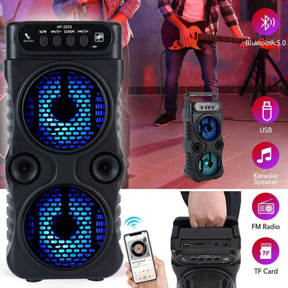 Portable Wireless Bluetooth Speaker – Dual 3" Stereo Subwoofer with Deep Bass, USB Powered for Parties, Dancing & Karaoke