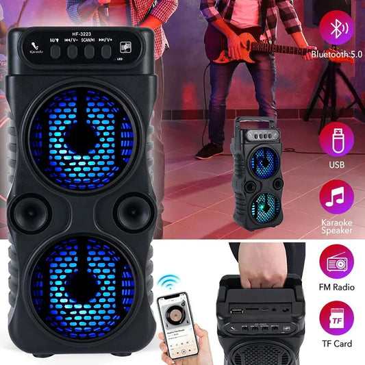 Portable Wireless Bluetooth Speaker – Dual 3" Stereo Subwoofer with Deep Bass, USB Powered for Parties, Dancing & Karaoke