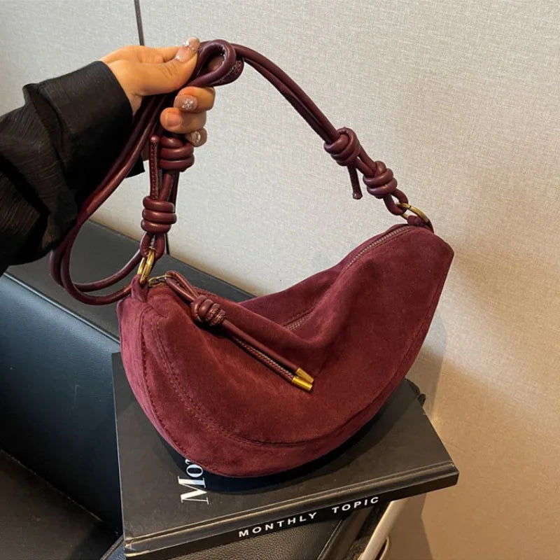 Faux Suede Women’s Shoulder Bag 2025 – Trendy Crossbody Underarm Dumpling Bag, Soft Suede Style Fashion Handbag