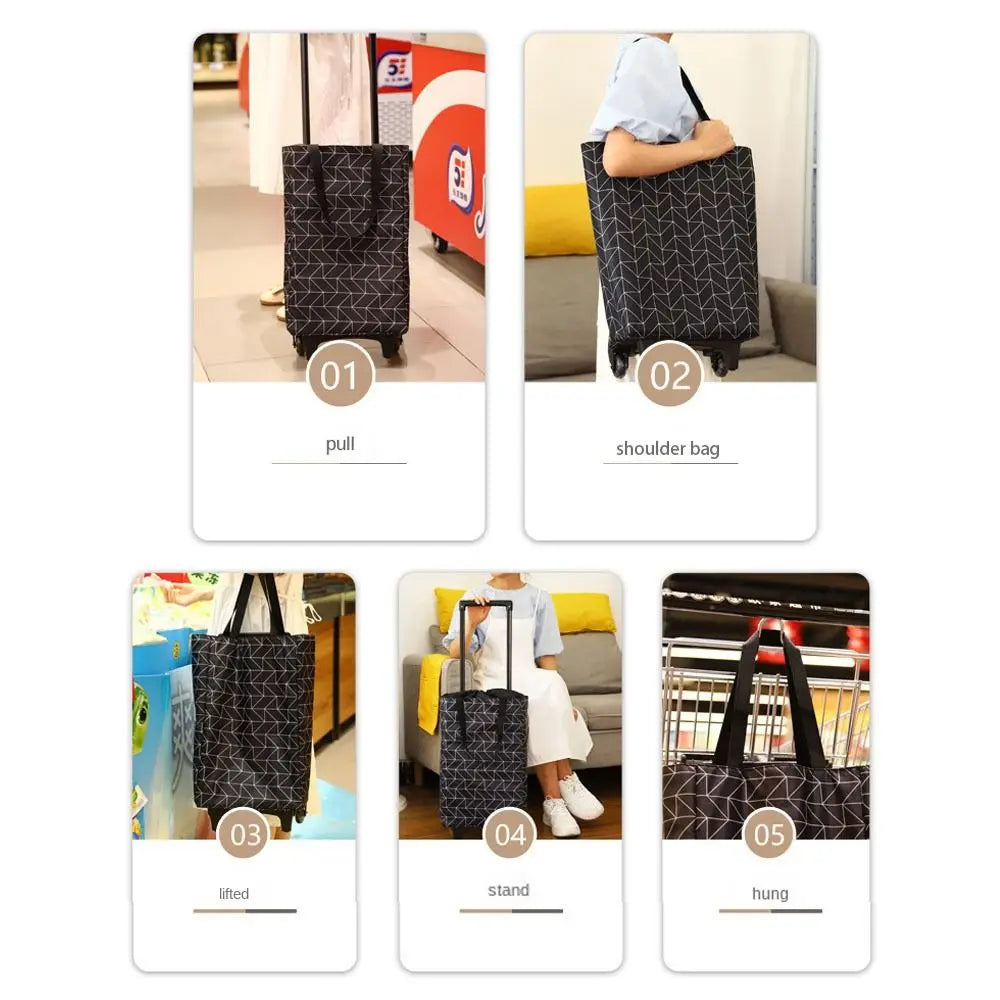 Collapsible Shopping Trolley Bag — Reusable Foldable Grocery Cart with Wheels