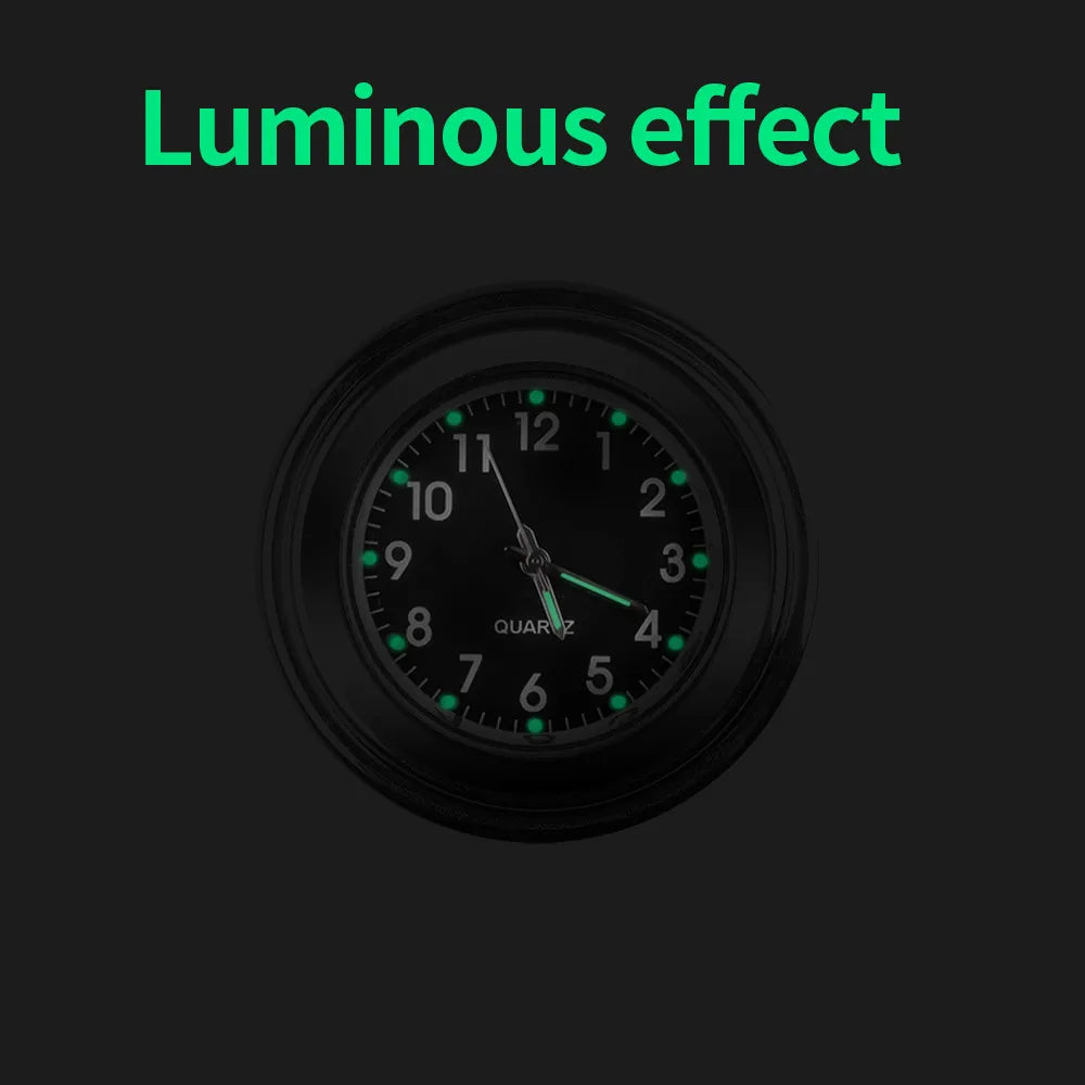 Chrome Waterproof Motorcycle Clock - 7/8" Handlebar Mount Quartz Watch with Luminous Dial - Aluminum Moto Accessory