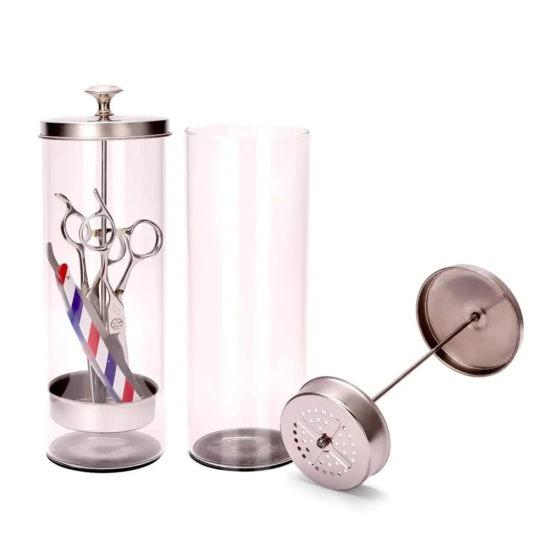 Beauty Hair Sponge Stainless Steel Glass Disinfection Jar — Filtered Sterilization Container for Salon Tools