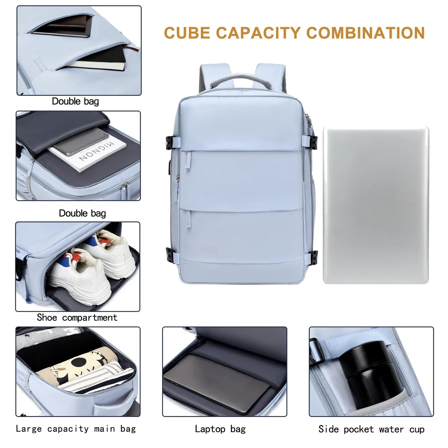 Travel Backpack with 15.6-Inch Laptop Compartment - Waterproof Design and Shoe Storage, Unisex Backpack