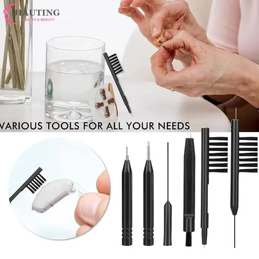 1-9PCS Hearing Aid Cleaning Tool Set – Brushes, Vent Cleaners, Magnets & Wax Loops for Ear Device Maintenance