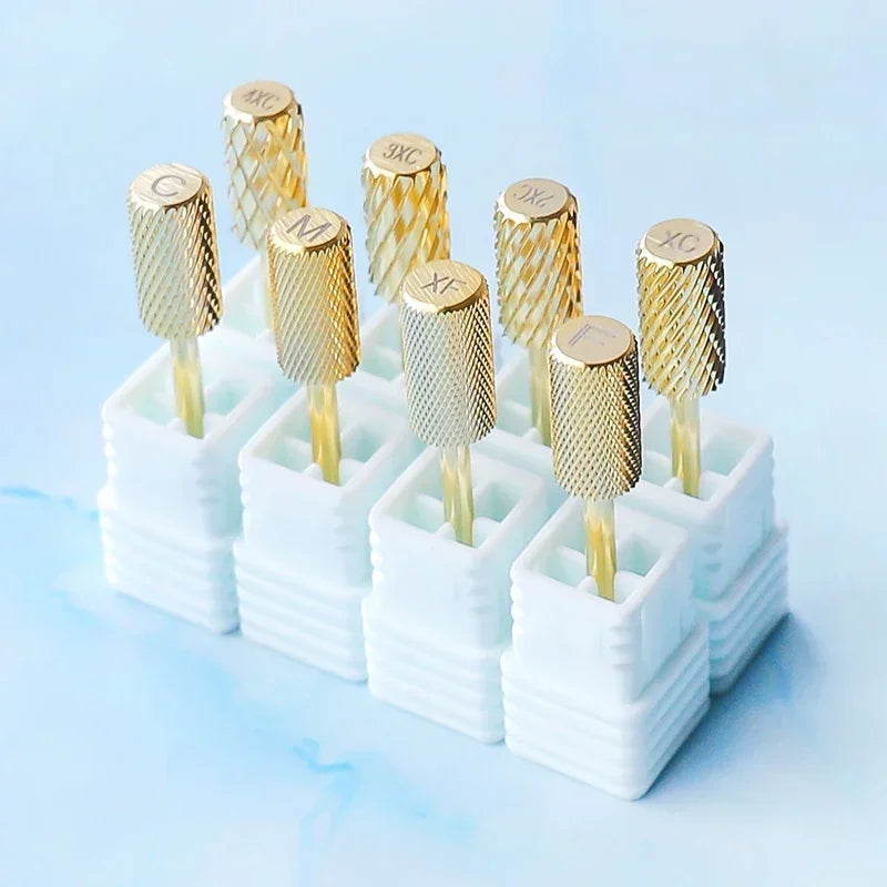 Gold Tungsten Carbide Nail Drill Bits – Large Barrel Milling Cutter, Pro Reversed Durable Grinding & Polishing Tools Accessories 4XC