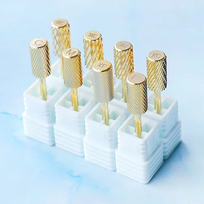 Gold Tungsten Carbide Nail Drill Bits – Large Barrel Milling Cutter, Pro Reversed Durable Grinding & Polishing Tools Accessories 4XC