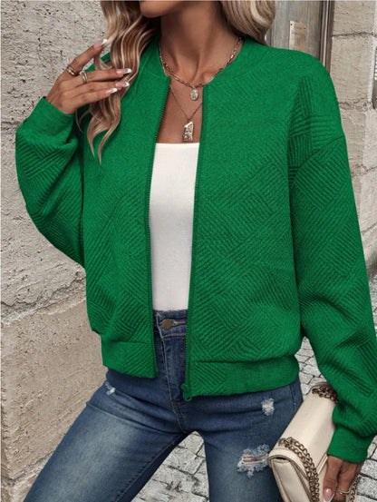 Women’s Solid Color Zipper Jacket - Stylish European & American Fashion Outerwear