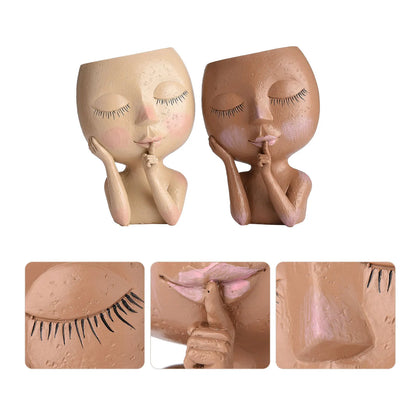 Resin Face Head Planter with Drain Holes - Succulent and Flower Pot Container, Ideal for Garden Decor and Tabletop Ornament