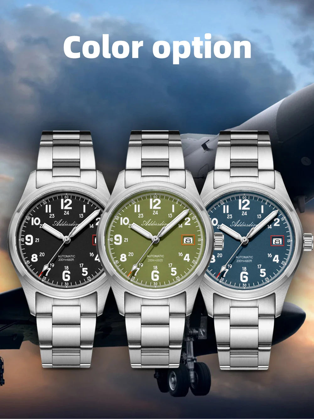 ADDIESDIVE AD2070 Men’s Automatic Mechanical Watch – Sapphire Crystal, 20Bar Waterproof, Super Luminous Stainless Steel