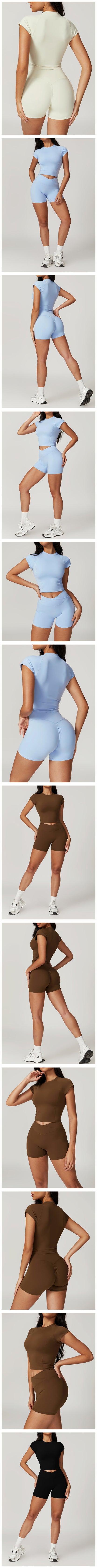 Women’s 2PCS Sportswear Yoga Set – Short Sleeve Crop Top & High Waist Leggings for Gym & Fitness