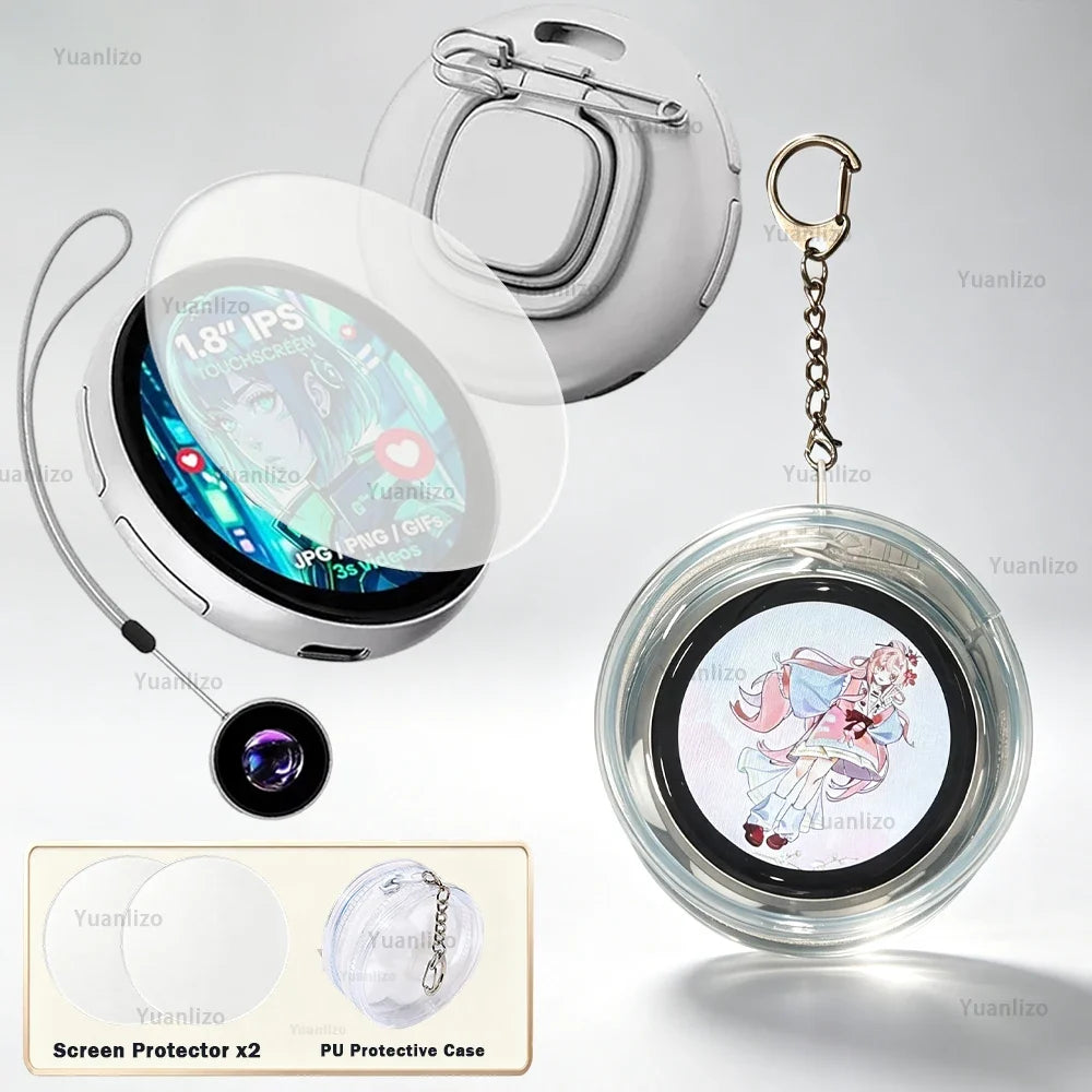 Magnetic Smart E-Badge 1.85" HD Display - Anime Dynamic GIF, Photo & Video DIY Badge with Lanyard for Students & Fans