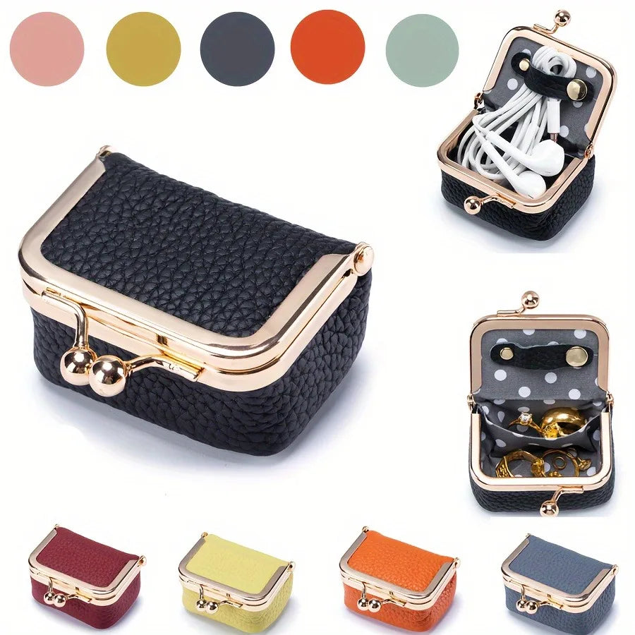 Women’s PU Leather Jewelry Organizer Box – Solid Color Ring, Necklace & Earring Storage Case with Mini Coin Purse Kiss Lock